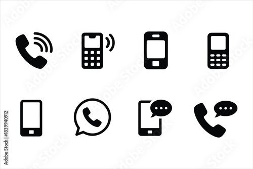 Set of communication icons featuring phones and messages