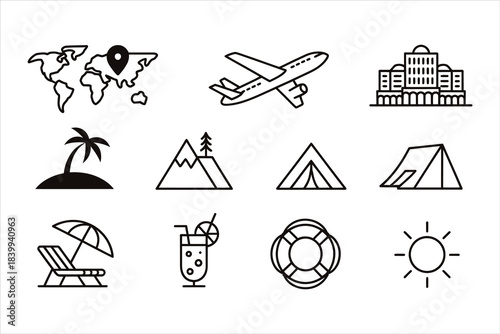 Travel Icons Collection Featuring Nature and Adventure