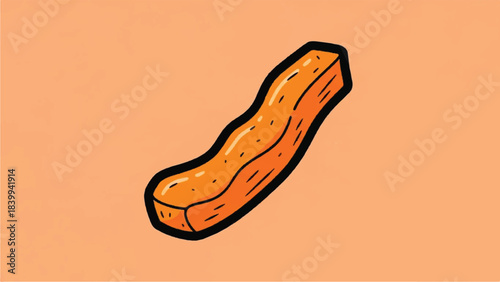 Cartoonish Churro Illustration with Black Outline on Peach Background.