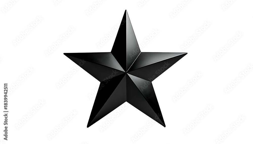 Obraz premium A dark, metallic five-pointed star with a glossy finish, set against a stark black background
