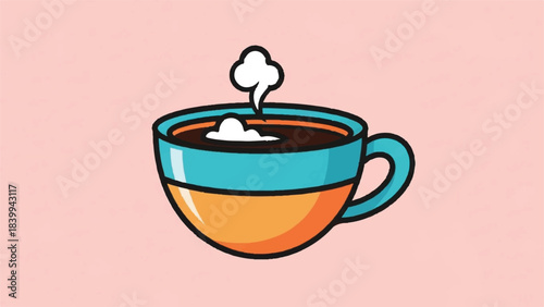 Stylized Illustration of a Steaming Cup of Coffee with Cream.