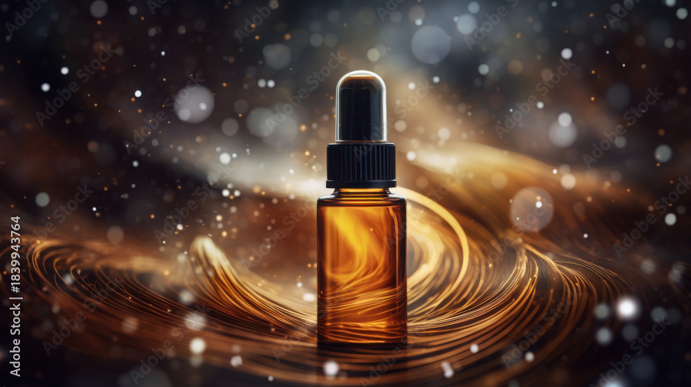 custom made wallpaper toronto digitalLuxurious golden perfume bottle emerges from a captivating swirl of liquid, adorned with shiny pearls, creating an atmosphere of sophistication and indulgence.