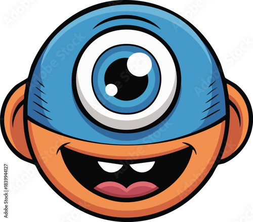 Funny cartoon face vector illustration with big smiley eyes