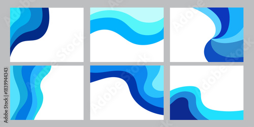 Set of six abstract blue wave, ideal for modern backgrounds, banners, websites, and presentation slides.