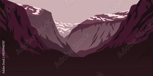 Dreamy mountain landscape with snowy peaks, a serene escape into nature's beauty for travel inspiration or tranquil background designs, inspiring wanderlust