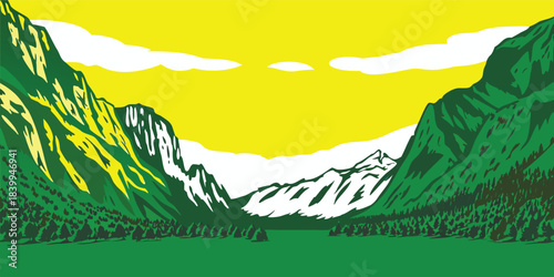 Stunning mountain vista with lush green trees evokes feelings of peace and tranquility, perfect for travel blogs, nature posters, and outdoor adventure ads