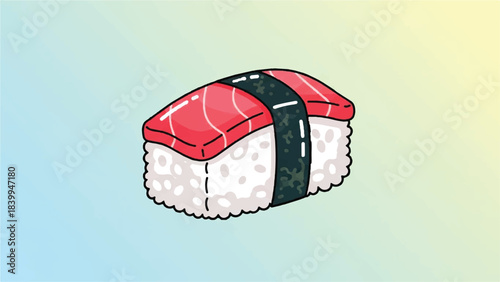 Illustration of a piece of tuna nigiri sushi with seaweed.