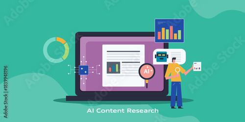 Data engineer conducts in-depth research using intelligent analytics platform, AI assistant applies structured algorithm to interpret complex dataset and generate insights for content development.