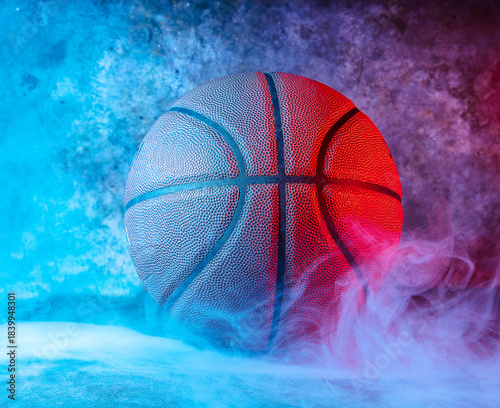 basketball leather, studio light and smoke effect.