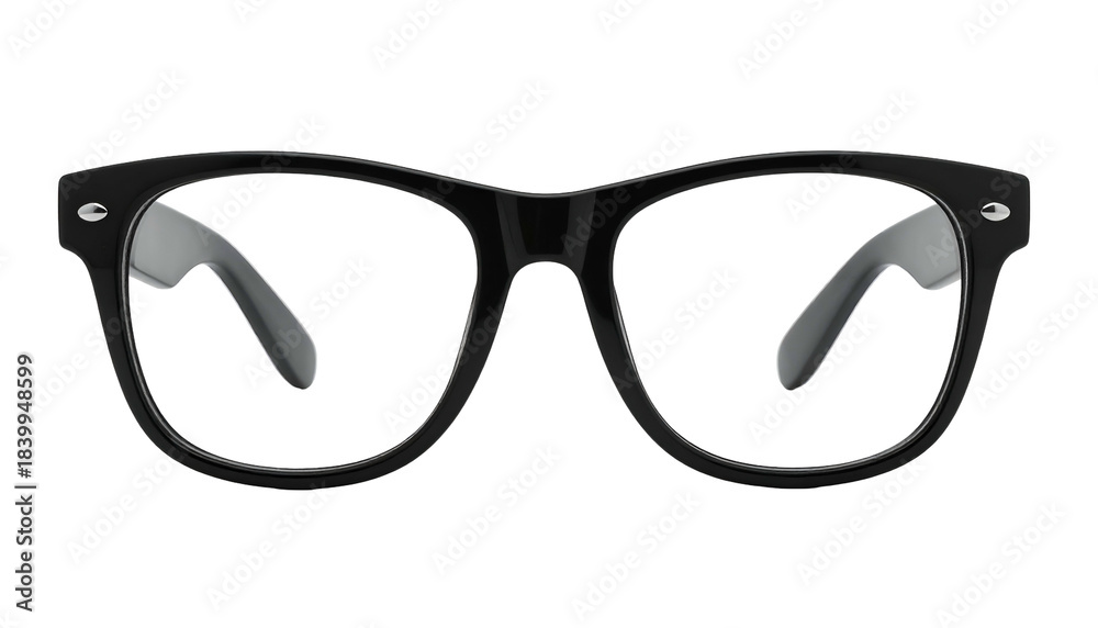 Fototapeta premium Black-framed eyewear with gray temples, angled toward the viewer on a dark background