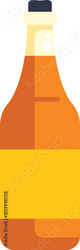 Glass bottle containing refreshing cold beer with a blank yellow label