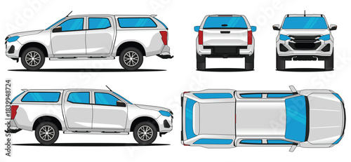 Pickup truck canopy car vector. Pickup canopy car mockup illustration of Truck Canopy. Isolated on white background. With side, front, rear and top views