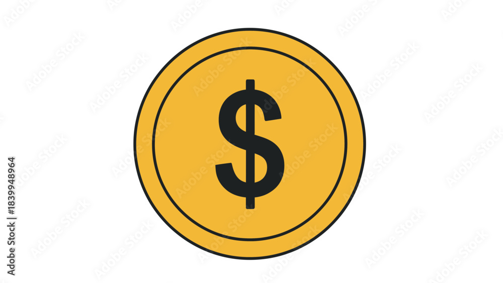 Fototapeta premium Golden Dollar Coin Icon for Finance, Banking, Investment, Digital Currency, Savings, E-Commerce, and Modern Economic Concepts