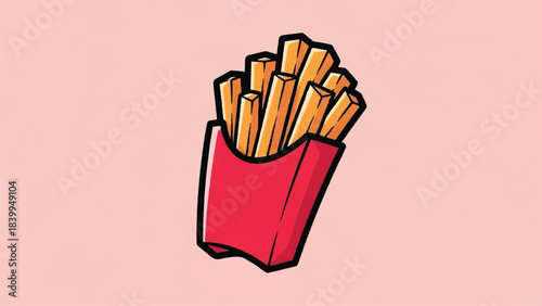 Cartoon French Fries in a Red Container Illustration.