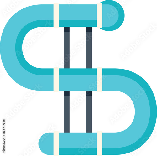 Double tube water slide forming the letter s, front view, isolated on white background