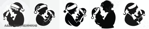 vector silhouette of a grandmother carrying a small child