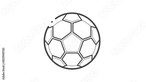A simple black and white line art illustration of a classic soccer ball with hexagonal and pentagonal panels.