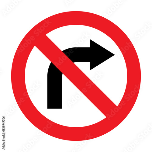 No right turn sign, road sign, traffic sign indicating directions of travel