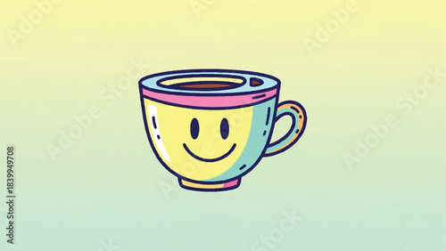 Cheerful Cup of Coffee with Smiley Face Illustration.