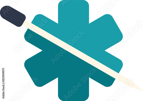 Syringe is injecting into a medical symbol representing a healthcare crisis