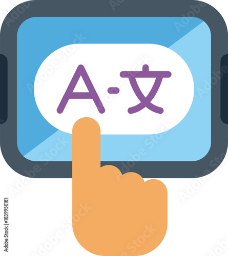 Hand is selecting a language on a digital tablet screen