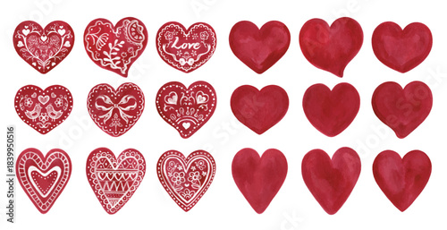 Vector of heart design hand painted with watercolor isolated on transparent background