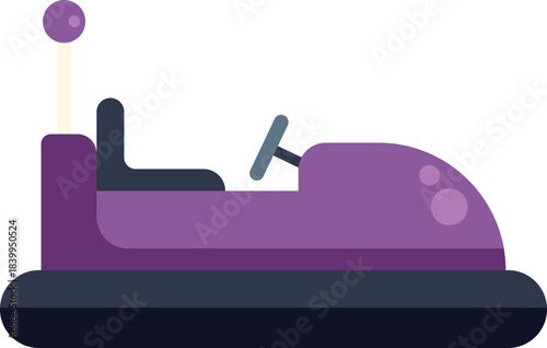 Minimalist vector illustration of a purple bumper car, depicted from a side view, in a stationary position