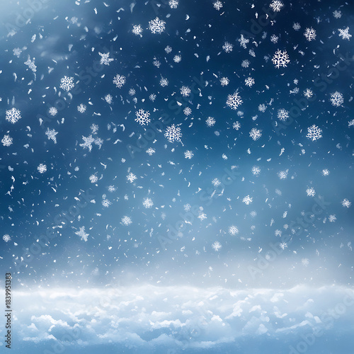 Falling Snowflakes Against a Deep Blue Sky with Clouds winter cold