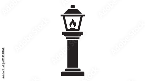Retro Lighting: A classic lamp post, its silhouette showcasing a burning flame within, set against a dark backdrop. The design evokes nostalgia.