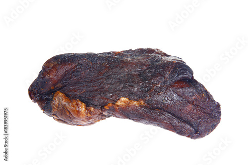 Smoked bacon slices, isolated on white background