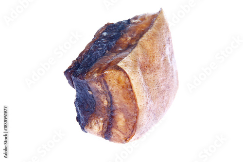 Smoked bacon slices, isolated on white background