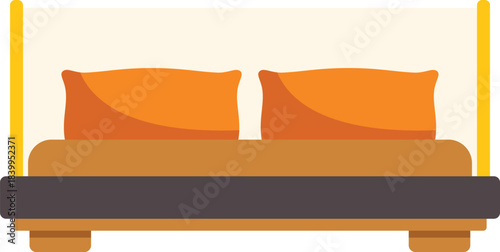 Modern double bed with orange pillows and blanket, perfect for a hotel room or bedroom furniture catalog