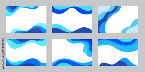 Abstract blue wave vector collection with flowing shapes