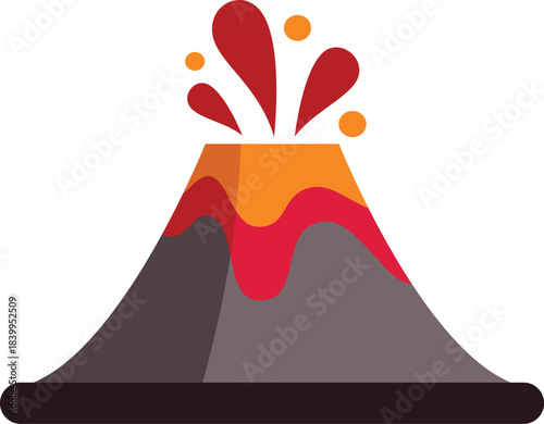 Colorful volcano erupting with molten lava, ash and smoke