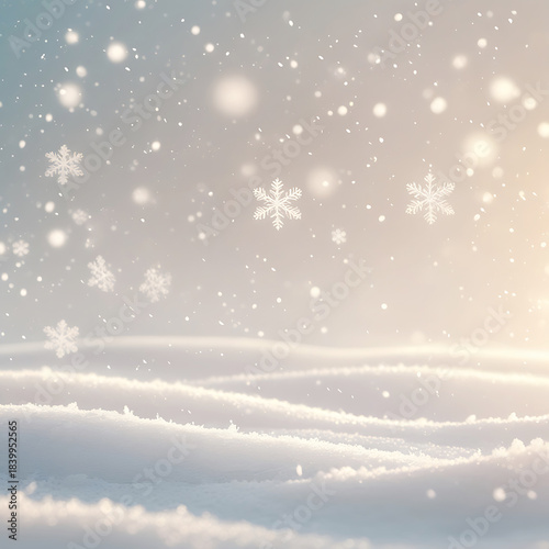 Falling Snowflakes on Snowy Landscape with Soft Sunlight snowfall winter