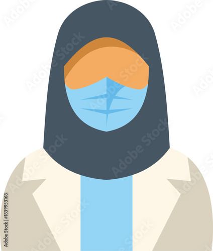 Female medical professional wearing hijab and surgical mask, promoting safety and hygiene in healthcare