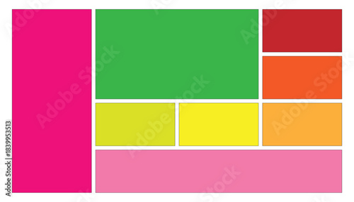 Abstract colorful geometric background with vibrant blocks of pink, green, yellow, red, and orange in modern design