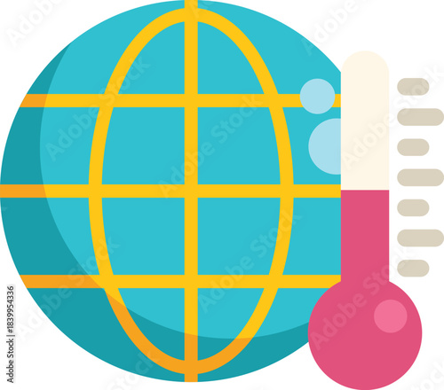 Thermometer is measuring high temperature near earth globe, representing global warming and climate change