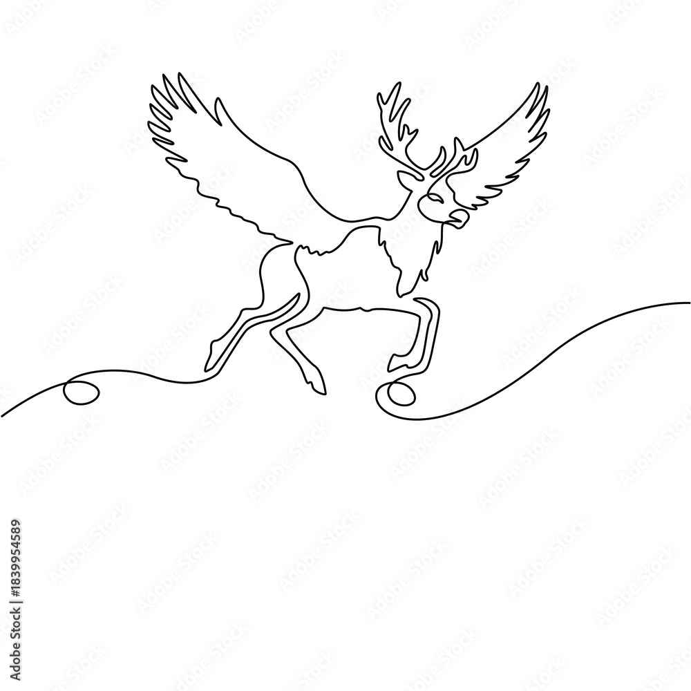 Obraz premium One-Line Drawing of Christmas Reindeer