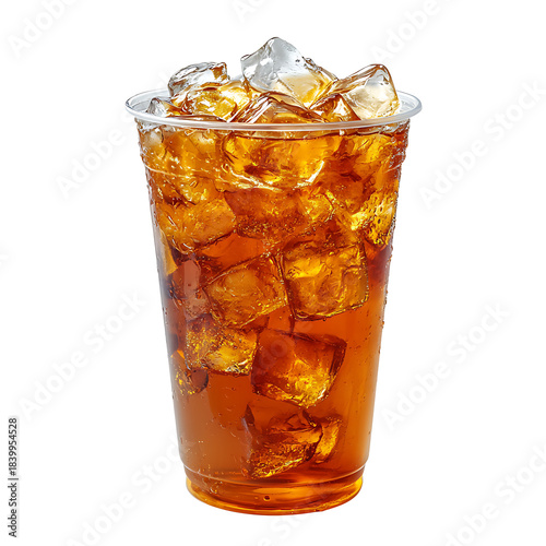 Iced tea plastic cup ice cold beverage refreshing summer drink isolated on transparent background