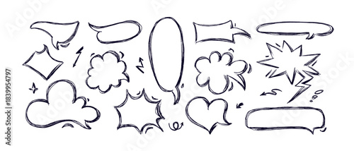 Art dialog. Speech bubble hand drawn set