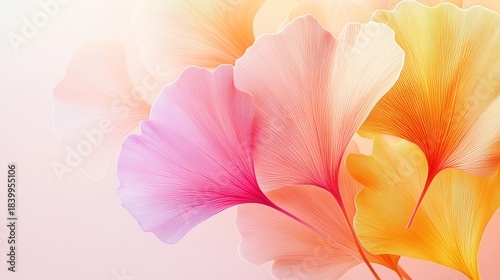 Dreamy Textured Ginkgo Leaves · Gradient Pink-Orange Tones