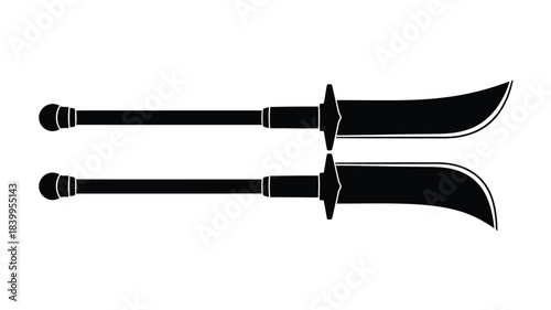 Two traditional dao swords depicted in a black and white silhouette style
