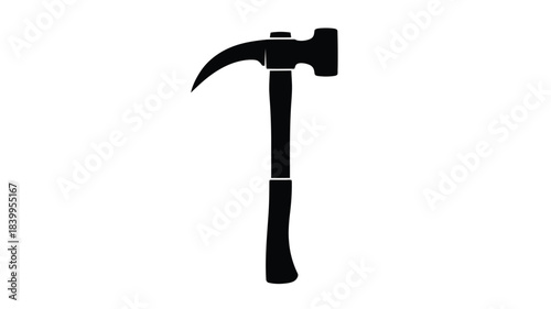A simple black silhouette of a claw hammer a common hand tool