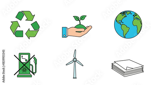 Eco-friendly vector art icon set depicting nature and sustainable practices
