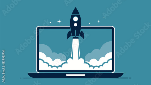 Dynamic Tech Startup Icon Silhouette with Rocket Launching, Flat Vector Symbol for Innovation, Business Growth, and New Ventures