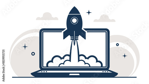 Dynamic Tech Startup Icon Silhouette with Rocket Launching, Flat Vector Symbol for Innovation, Business Growth, and New Ventures