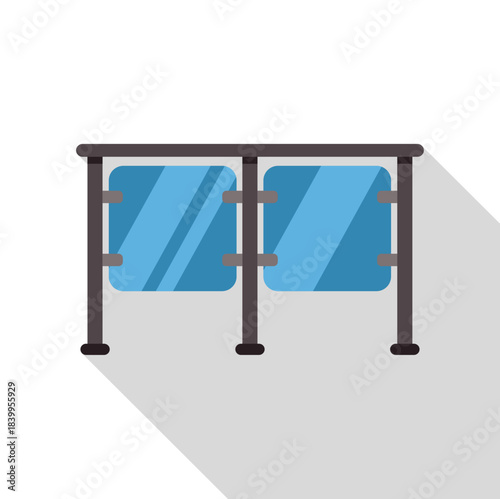 Glass balcony with metal railing casting a long shadow, ideal for architectural or interior design projects