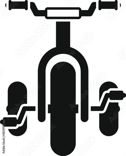 Simple icon of a tricycle viewed from the front, emphasizing the large front wheel and handlebars