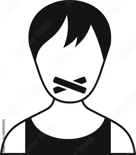 Censorship concept, woman with mouth sealed with tape, unable to speak or express herself
